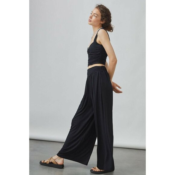 NWT Anthropologie Wide-Leg Pant Set S HTF Black Crop Top $160 Two Piece Comfy - Picture 2 of 9